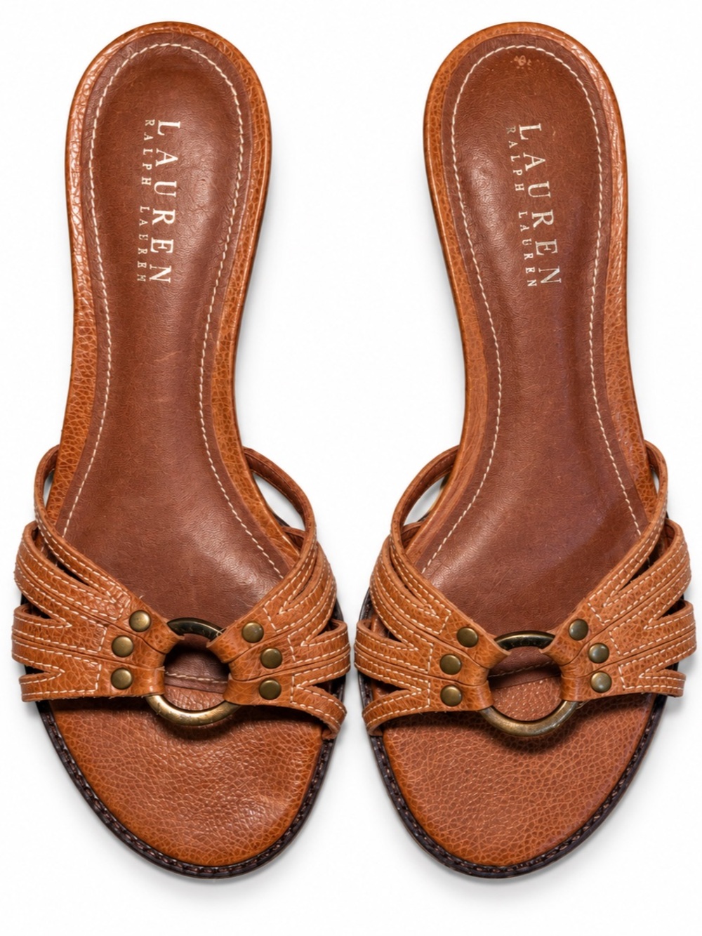 Lauren Ralph Lauren Leather Sandals 8.5B Cognac Quiet Luxury Old Money Neutral